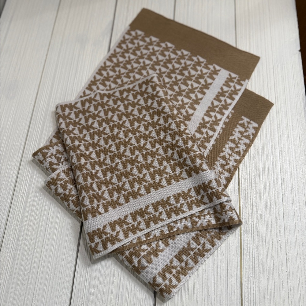 Michael Kors Scarf MK Cream And Tan Logo Print